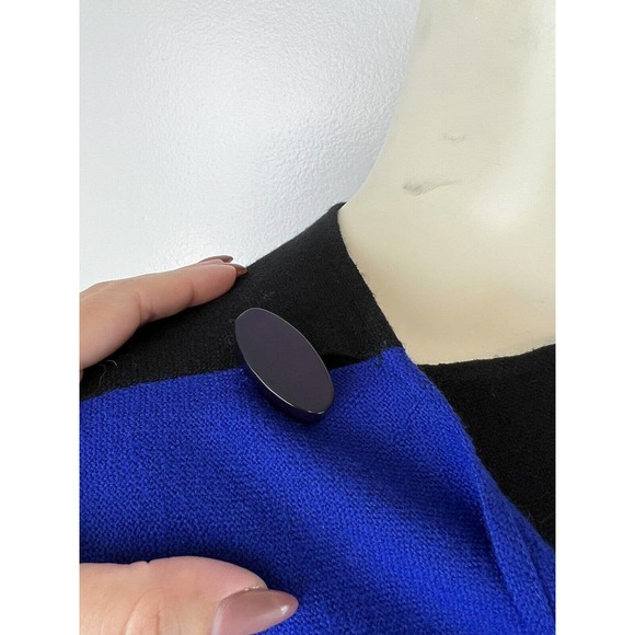 Vintage Cest Simone Black Blue Cape Cloak Coat Wool Fur Tails Trim Long Scarf - Picture 8 of 11